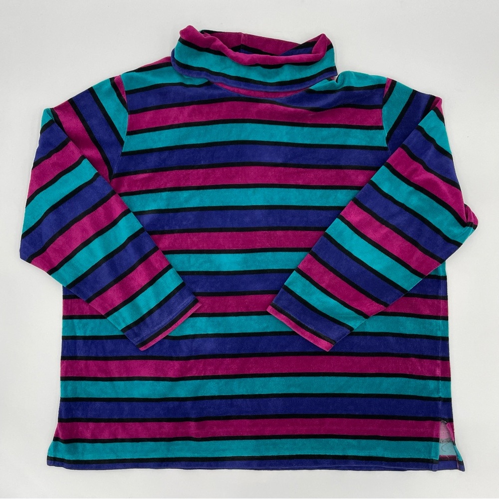 Vintage Sweatshirt Striped Mock Neck‎ Terrycloth Size 2X Top Long Sleeve Women
